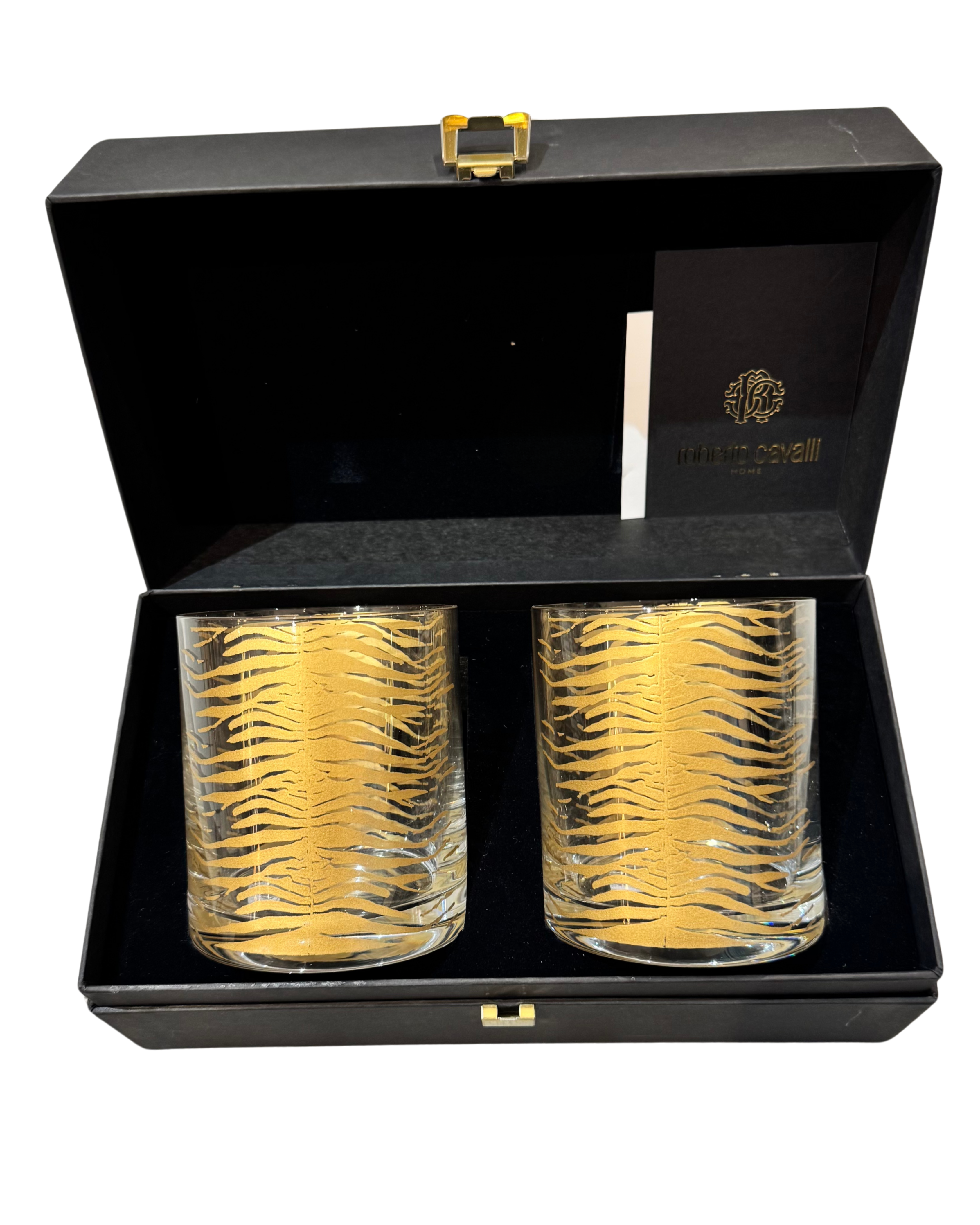 ROBERTO CAVALLI ZEBRA GOLD OLD FASHIONED GLASS - LUXURY BOX - SET OF 2